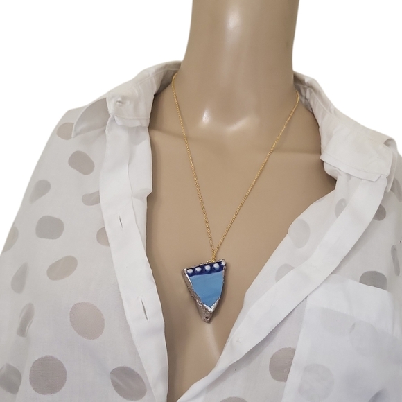 Upcycled Temptations Gold Plated Broken Ceramic Snowflake Triangle Necklace - Picture 2 of 3
